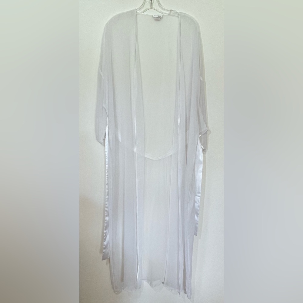 Linda Bis vintage Elegant White Sheer Robe satin wedding sexy bachelorette party - Picture 8 of 8
